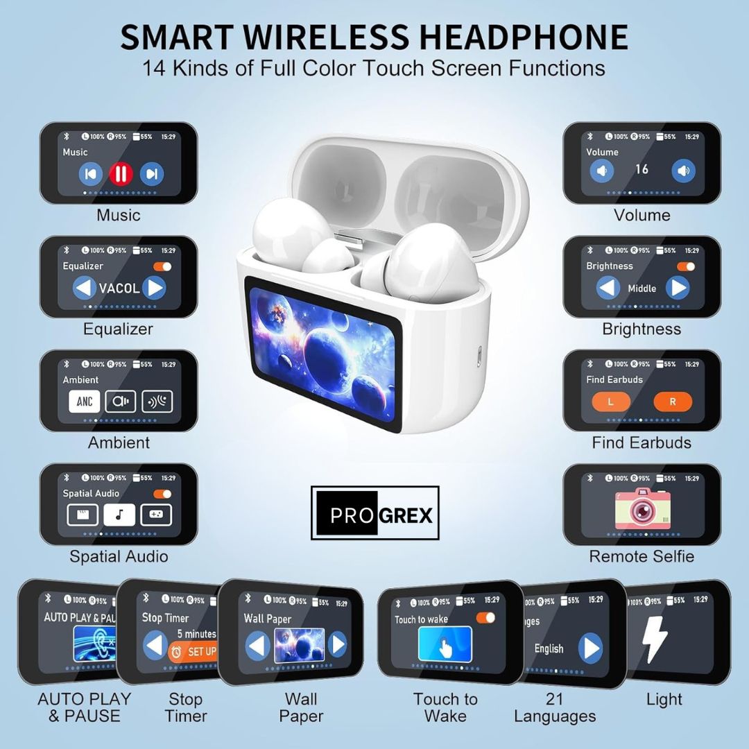 Smart Earbuds Pro with Touchscreen & Advanced Noise Cancellation